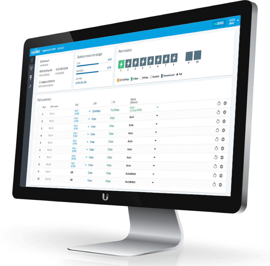 ES-24-250W - ES-24-250W-UBIQUITI NETWORKS-Switch EdgeMAX administrable de 24 puertos Gigabit con PoE+/PoE Pasivo 24V + 2 Puertos SFP, 250 W - Relematic.mx