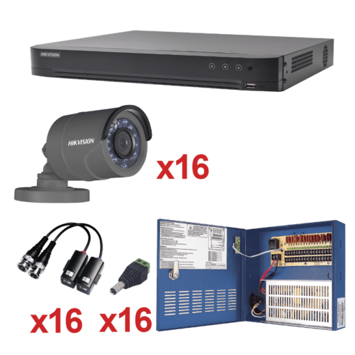 KH1080P16B - KH1080P16B-HIKVISION - KIT TurboHD 1080p / DVR 16 Canales / 16 Cámaras Bal (exterior 2.8 mm) / Transceptores / Conectores / Fuente de Poder Profesional - Relematic.mx - KH1080P16B-h