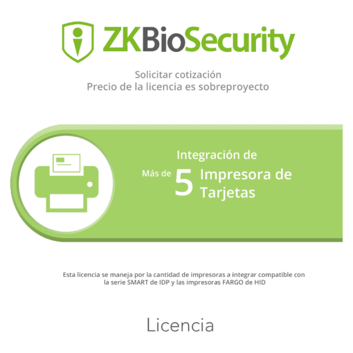 ZK-BS-CP-PRJ - ZK-BS-CP-PRJ-ZKTECO - Licencia para ZKBiosecurity para integracion para mas de 5 impresoras de tarjetas - Relematic.mx - ZKBSCPPRJ-h