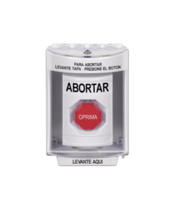 SS-2382-AB-ES - SS2-382-AB-ES-STI-Botón de Abortar, Bocina de Advertencia Integrada, Texto en Español, Tapa Protectora de Policarbonato Súper Resistente con Espaciador, Restablecimiento con Llave - Relematic.mx - SS2382ABES-p