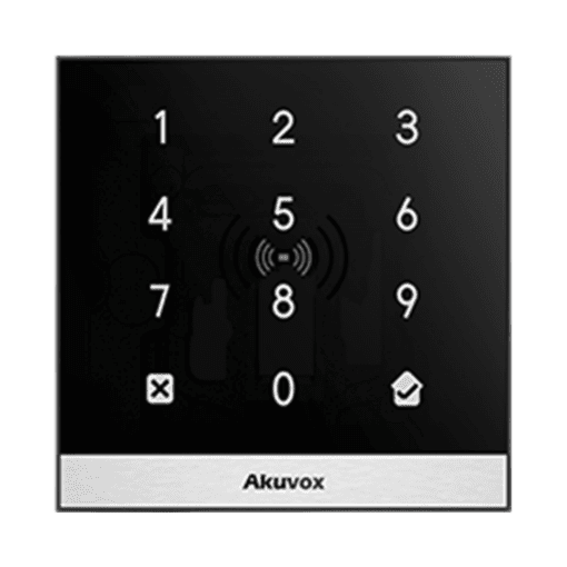 A02-AKUVOX-Teclado de Control de Acceso Inteligente / Administración 100% en la Nube / Interfaz WEB / POE / Lector Prox 125 kHz / MIFARE 13.56MHz / NFC / APP Smart Plus / Control de 1 Puerta / PIN Para Visitas / IP65