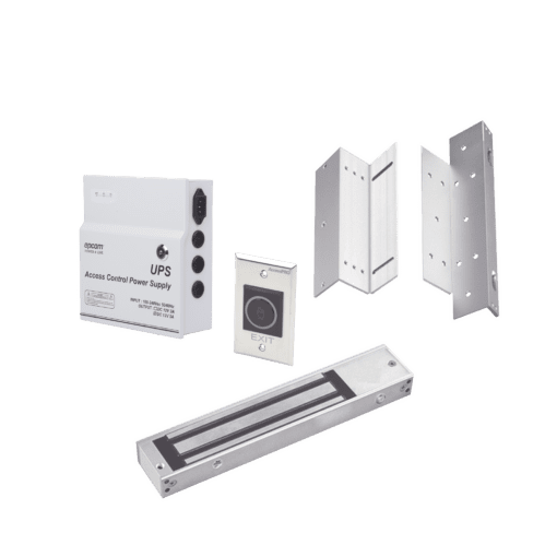 KITMAG12V-ACCESSPRO-Kit para control de acceso incluye Fuente de 12VCD con respaldo de batería/ Chapa magnética de 600Lbs / Montajes L y Z / Botón de salida 