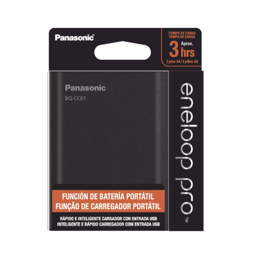 BQCCC87ABK-PANASONIC-Cargador para baterías y power bank  2 en 1, carga individual y/o simultánea hasta 4 baterías, (AA y AAA, Ni-MH )